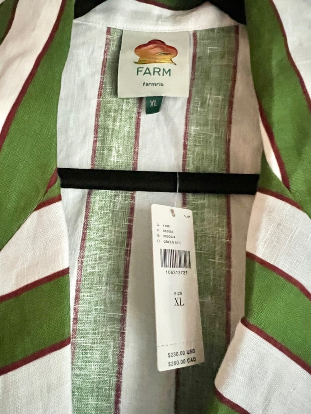FARM Rio Green Palm Embroidered Linen Stripes Self-Tie Cropped Top Size XL NWT - Picture 9 of 16